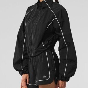 ALO Yoga Black Windbreaker Jacket with White Piping